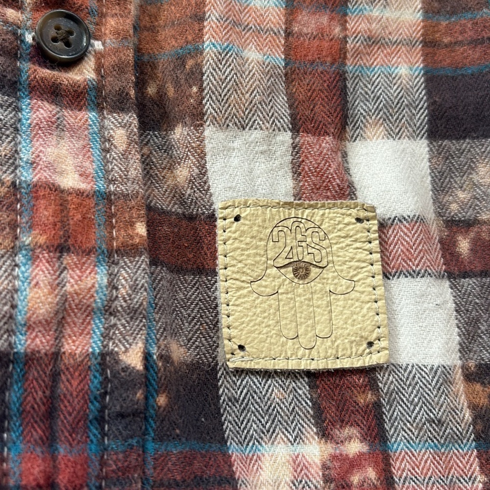 Two Gypsea Souls Unisex Upcycleded Bleached Distressed Flannel Button Down - Picture 8 of 10